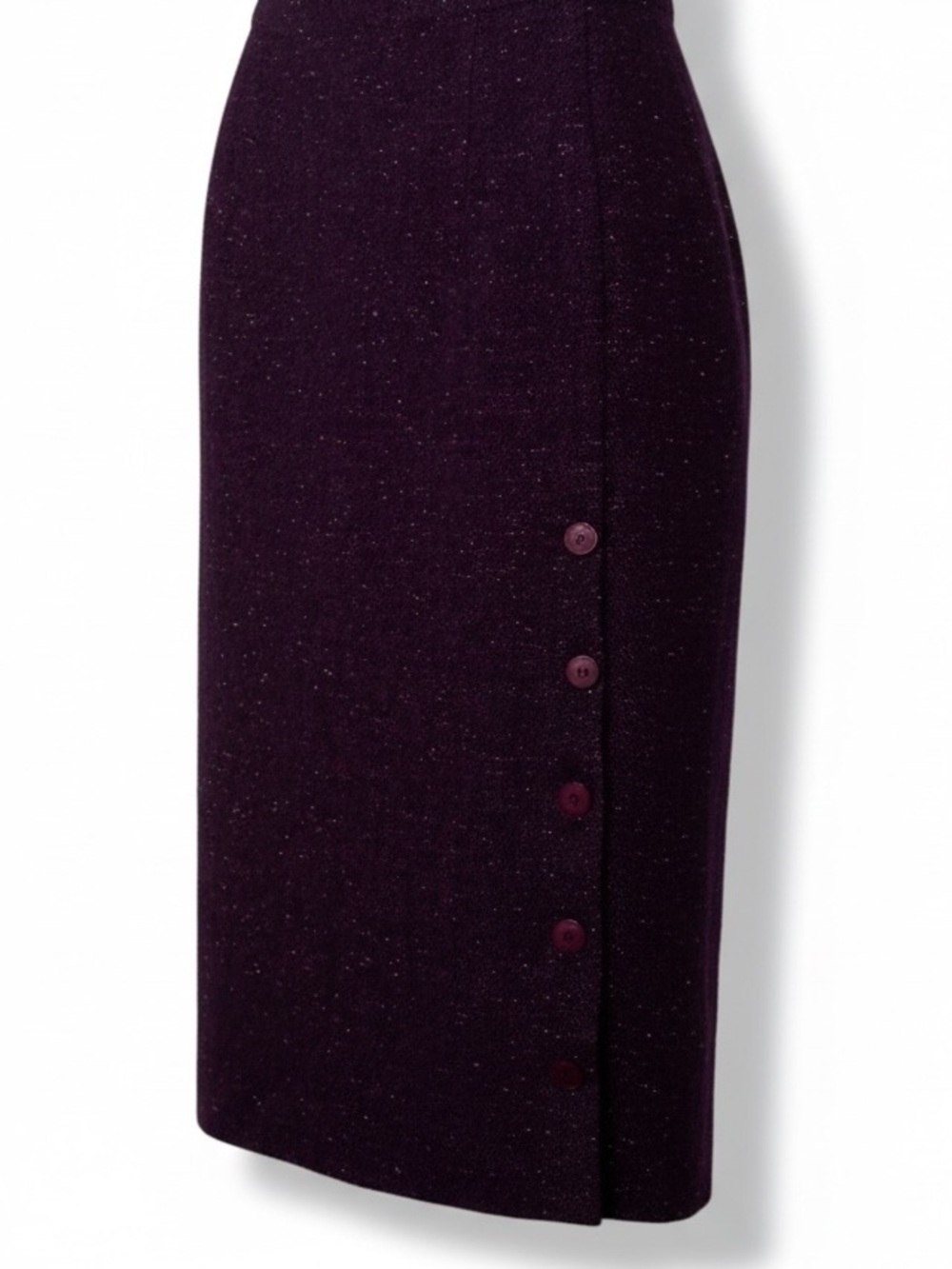 VINTAGE V Waist Purple Tweed Pencil Skirt Preppy Side Button Detail 34 XS S 0 2